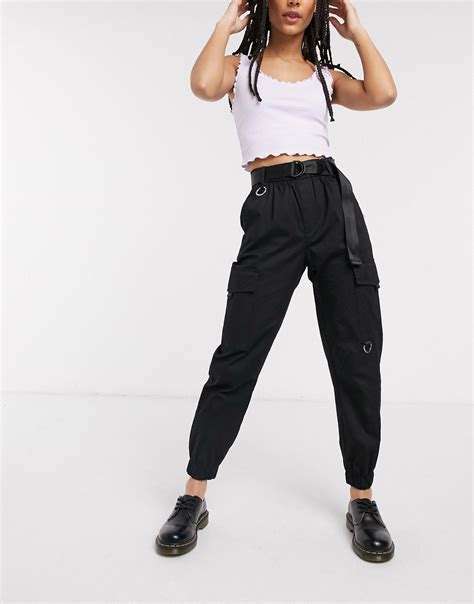 Bershka Cargo Pants With Belt In Black Lyst