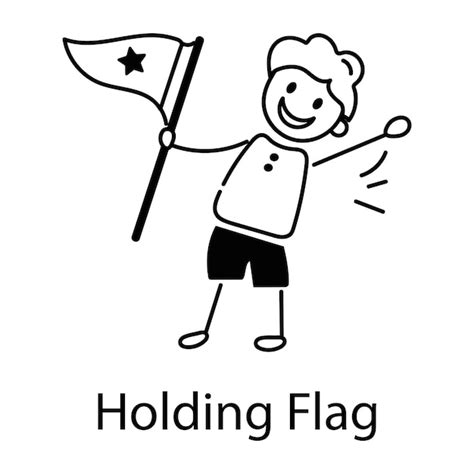 Premium Vector Heres A Doodle Icon Of Kid Holding Flag