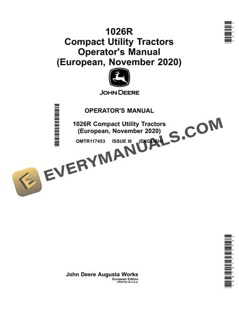 John Deere 1026r Compact Utility Tractors Operator Manuals Omtr117453