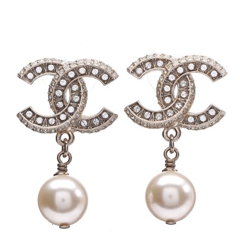 CHANEL Crystal Pearl CC Drop Earrings Gold 371902