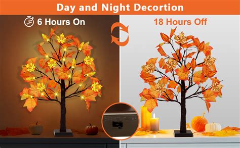 2pack 24 Inch Lighted Fall Maple Tree Decor With 24 Lights