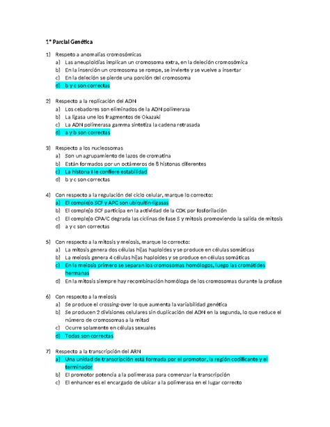 1er parcial Genetica 2018 1º Parcial Genética Respeto a anomalías