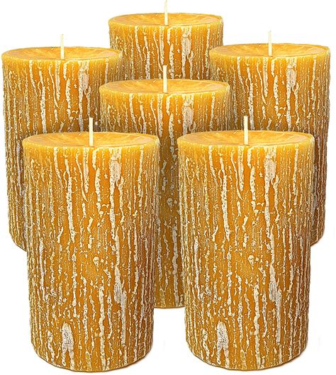 Hyoola 3 X 5 Inch Unscented Dripless Timberline Rustic Pillar Candles Yellow 6 Pack