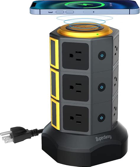 Superdanny Power Strip Tower Surge W Magnetic Wireless Charger Ac