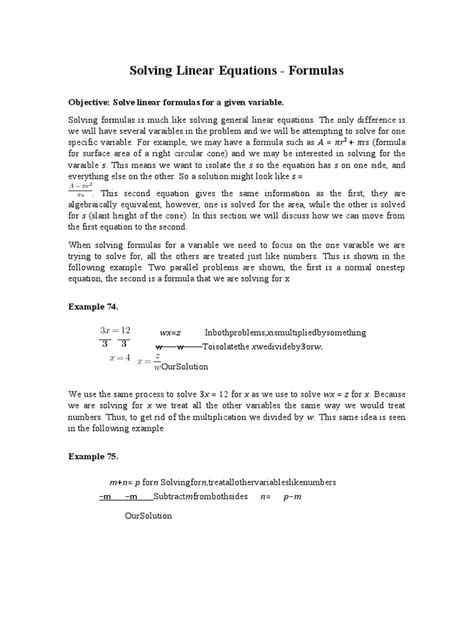 Solving Linear Equations - Formulas | PDF | Equations | Variable ...