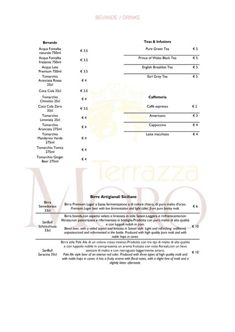 Carte Et Menus 2024 Terrazza Moro à Taormine Thefork