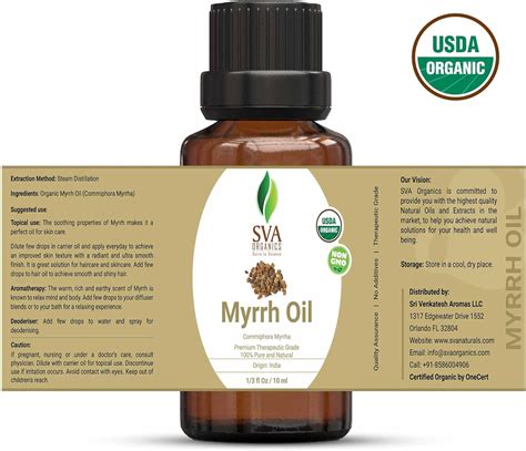 SVA Organics Aceite esencial de mirra orgánico de 03fl oz 100 puro