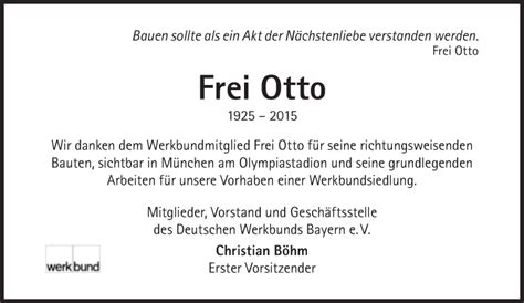 Traueranzeigen Von Frei Otto SZ Gedenken De