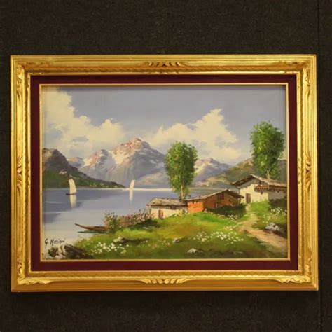 TABLEAU STYLE ANCIEN Peinture Paysage Montagne Huile Sur Toile Cadre