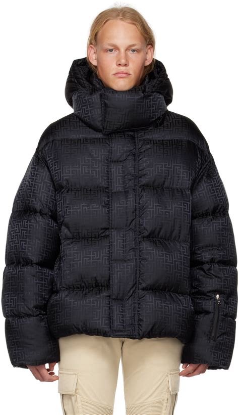 Balmain Black Monogram Puffer Jacket SSENSE UK