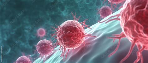 Tumor microenvironment concept with cancer cells T-Cells nanoparticles ...