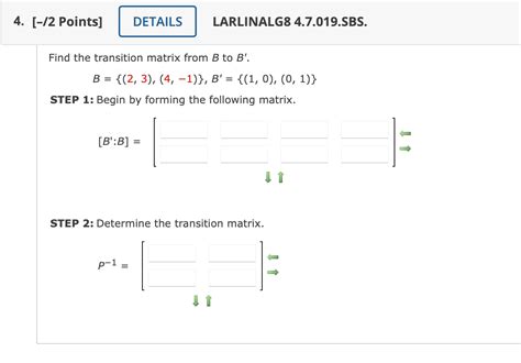 Solved Find The Transition Matrix From B To B Chegg