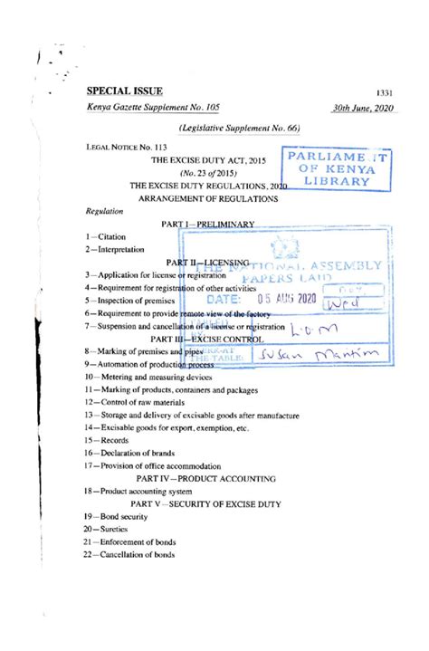 Kenya Gazette Supplement No. 105: Legal Notice No. 113 on Excise Duty