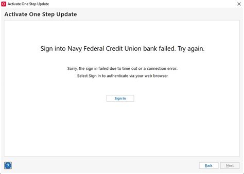 Account Setup to Connect to Navy Federal Credit Union fails — Quicken