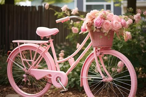 Premium Ai Image Pink Bicycle Garden Upcycle Design