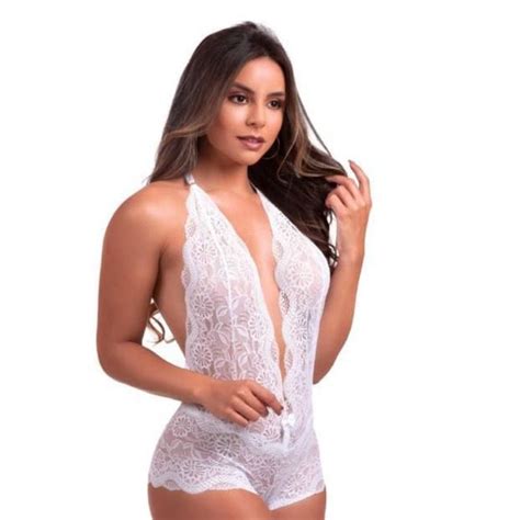 Body Costas Nu Macaquinho Lingerie Sexy Cavado Feminino Decote