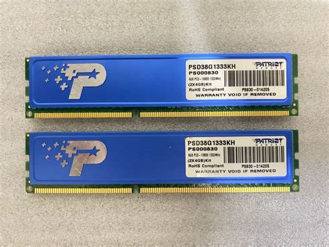 【やや傷や汚れあり】patriot Ddr3 Pc3 106001333mhz4gb×2枚計8gb デスクトップpc用メモリ 中古の落札