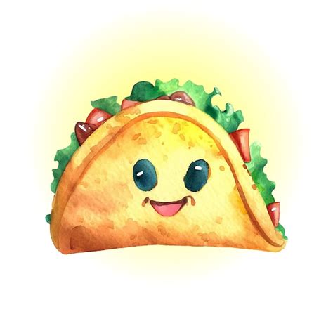 Premium Vector Watercolor Hand Drawn Illustration Happy Taco