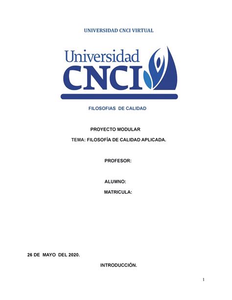 Filosofias De Calidad Proyecto Modular Universidad Cnci Virtual