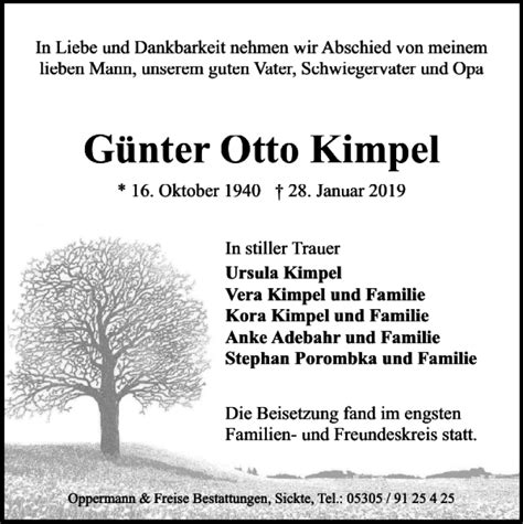 Traueranzeigen Von G Nter Otto Kimpel Trauer De