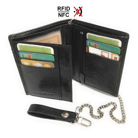 Portefeuille biker homme cuir véritable RFID NFC avec chaîne en métal