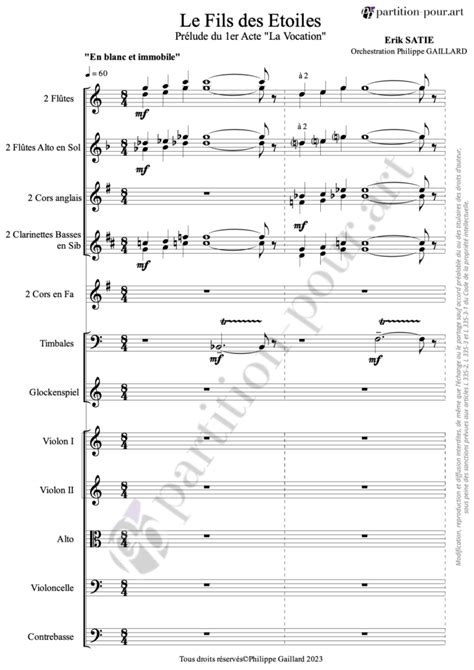 Partition De Satie E Le Fils Des Toiles La Vocation Orchestre