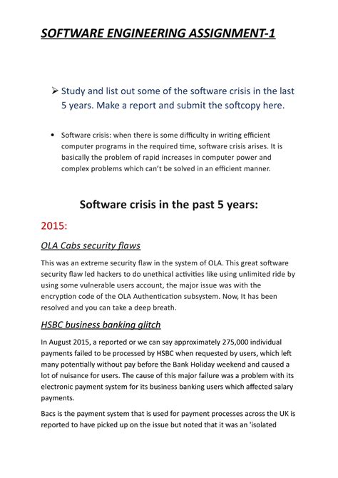 Software Engineering Assignment 1 Software Engineering Assignment