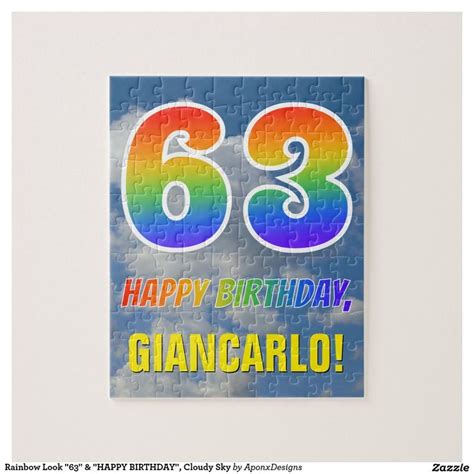 Rainbow Look "63" & "HAPPY BIRTHDAY", Cloudy Sky Jigsaw Puzzle Birthday ...