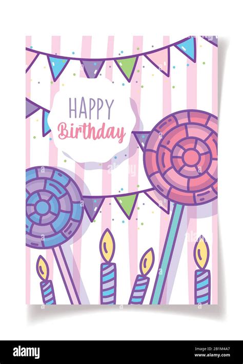 Happy Birthday Candies In Stick And Candles Celebration Party Vector