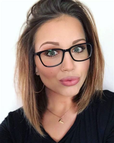 Women Glasses Look Long Bob Hairstyle Nose Hoop Piercing Long Bob Hairstyles Nose Piercing