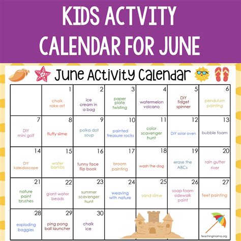 june activity calendar 2020 - Teaching Mama