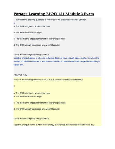 SOLUTION Portage Learning Biod 121 Module 3 Exam Studypool