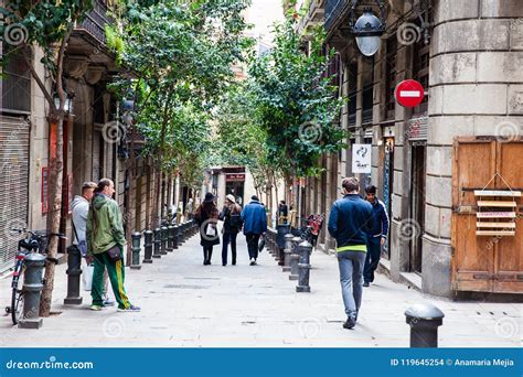 People Walking At The Gothic Square Streets In Barcelona Spain