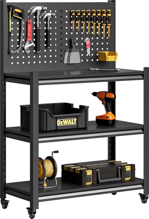 Workbench with Pegboard, 48" H Heavy Duty Steel Tool Workbench with ...