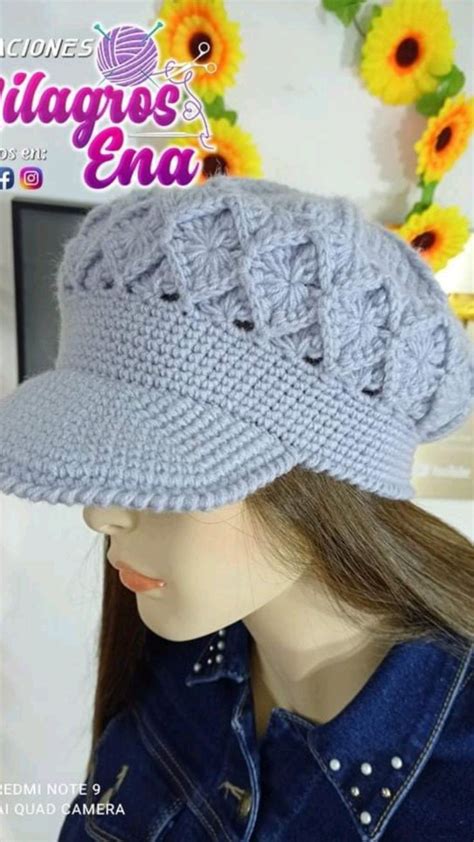 Boina Con Visera Tejida A Crochet En Punto Bavarian O Rombos En