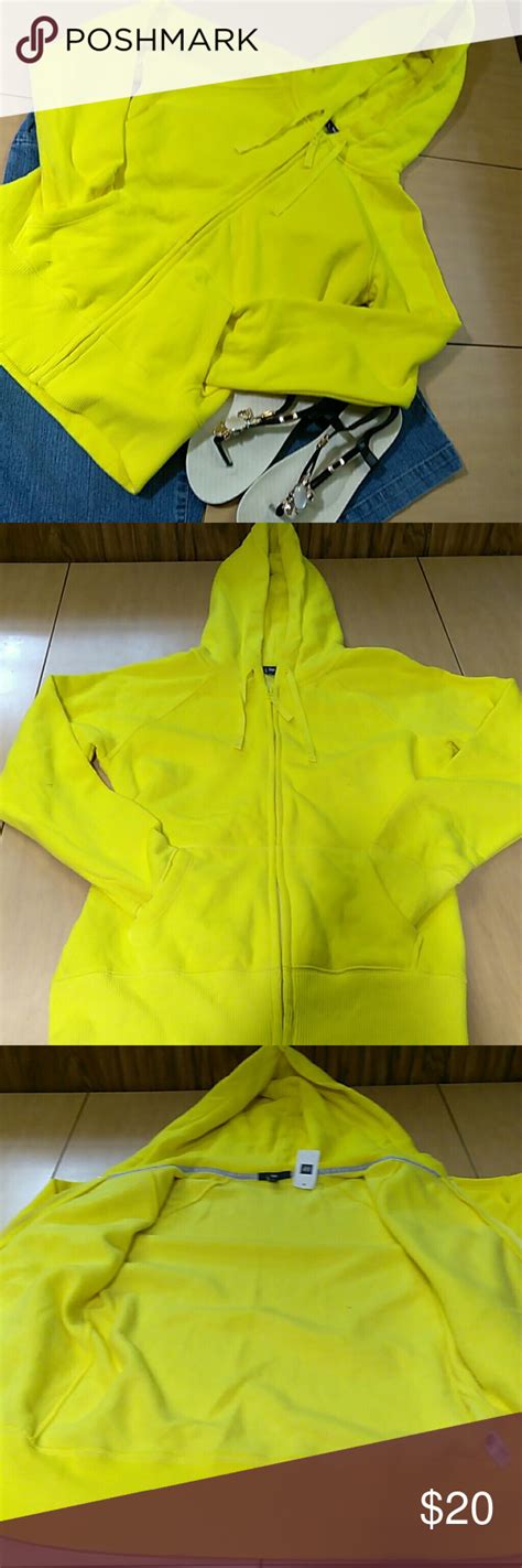 Gap Hoodie 80 Cotton 20polyester Bright Yellow Matching Zipper