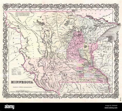 Beautiful vintage hand drawn Colton's map of Minnesota from 1860 with ...