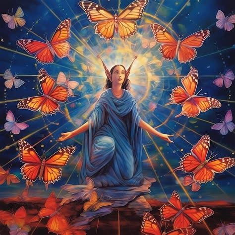 Una Pintura De Una Mujer Rodeada De Mariposas Foto Premium