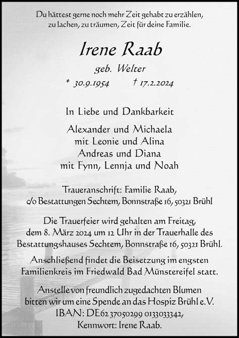 Traueranzeigen Von Irene Raab Wirtrauern