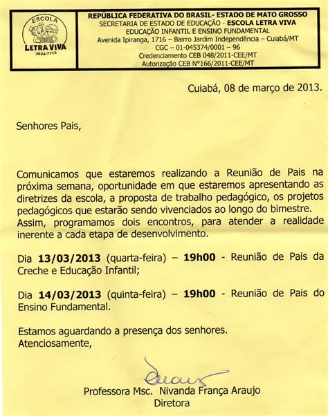 Comunicado Reunião De Pais