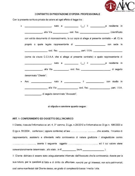 AVVOCATI IL MODELLO AIAC DI CONTRATTO PROFESSIONALE