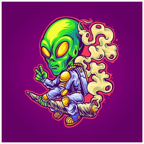 Premium Vector Astronaut Alien Cruise On Space With Cannabis Joint