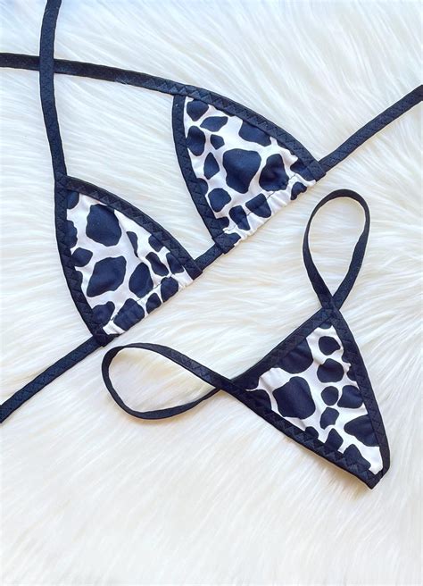 Cow Print Bikini Set Stripper Outfits Stripper Lingerie Teeny Tiny