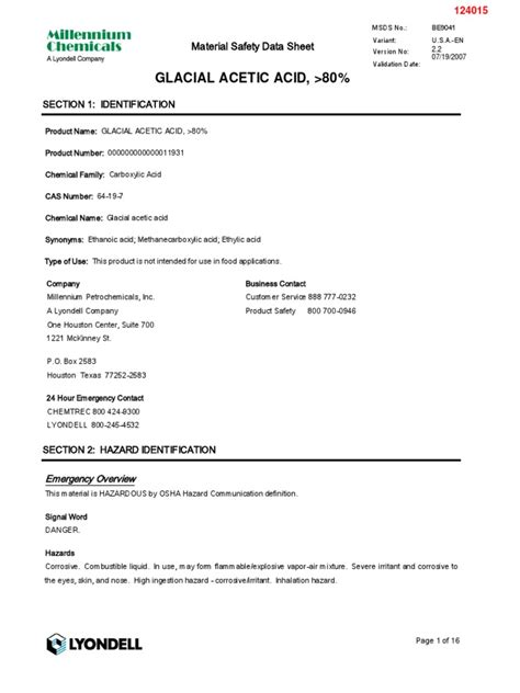 Glacial Acetic Acid 80 Material Safety Data Sheet Pdf Firefighting Acetic Acid