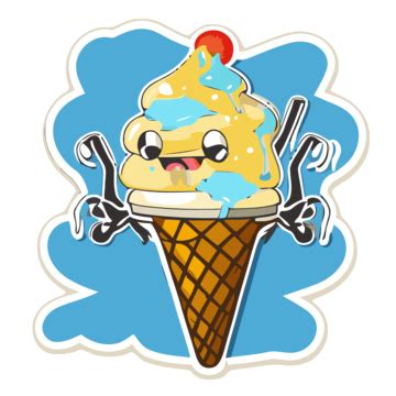 Sticker With A Cute Anime Ice Cream Cone Clipart Vector Sticker Design