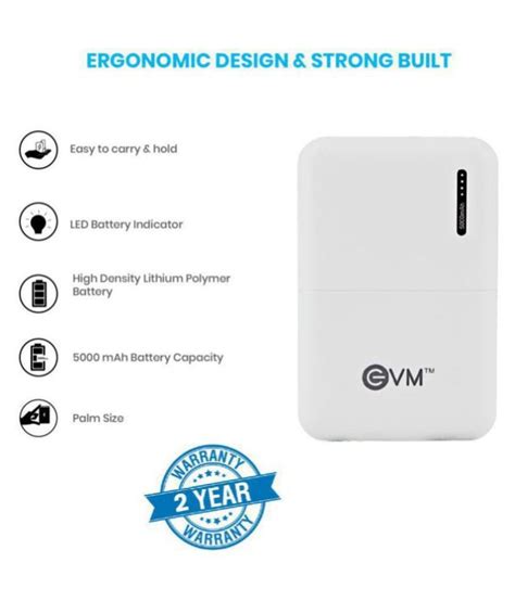 EVM EnCore 5000 MAh Li Polymer Power Bank Black White Power Banks