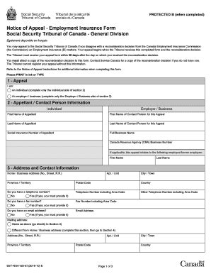 Fillable Online Notice Of Appeal Employment Insurance Form Social