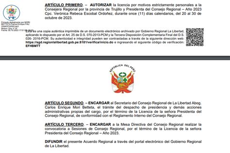 La Libertad Verónica Escobal solicitó 11 días de licencia en medio de