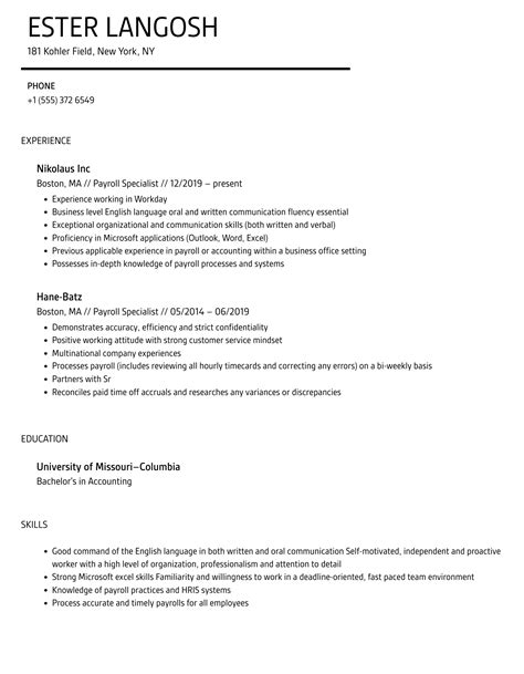 Payroll Specialist Resume Samples Velvet Jobs