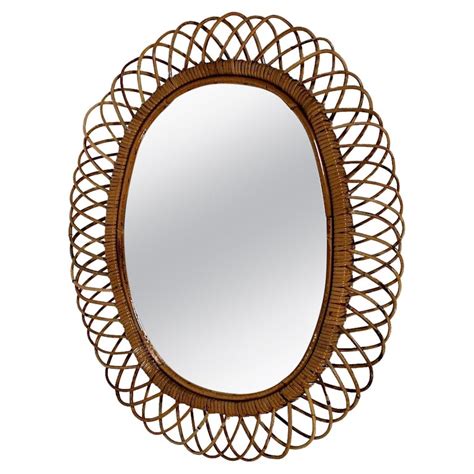 Riviera Style Vintage Rattan Oval Wall Mirror Sunburst Mirror 1960s